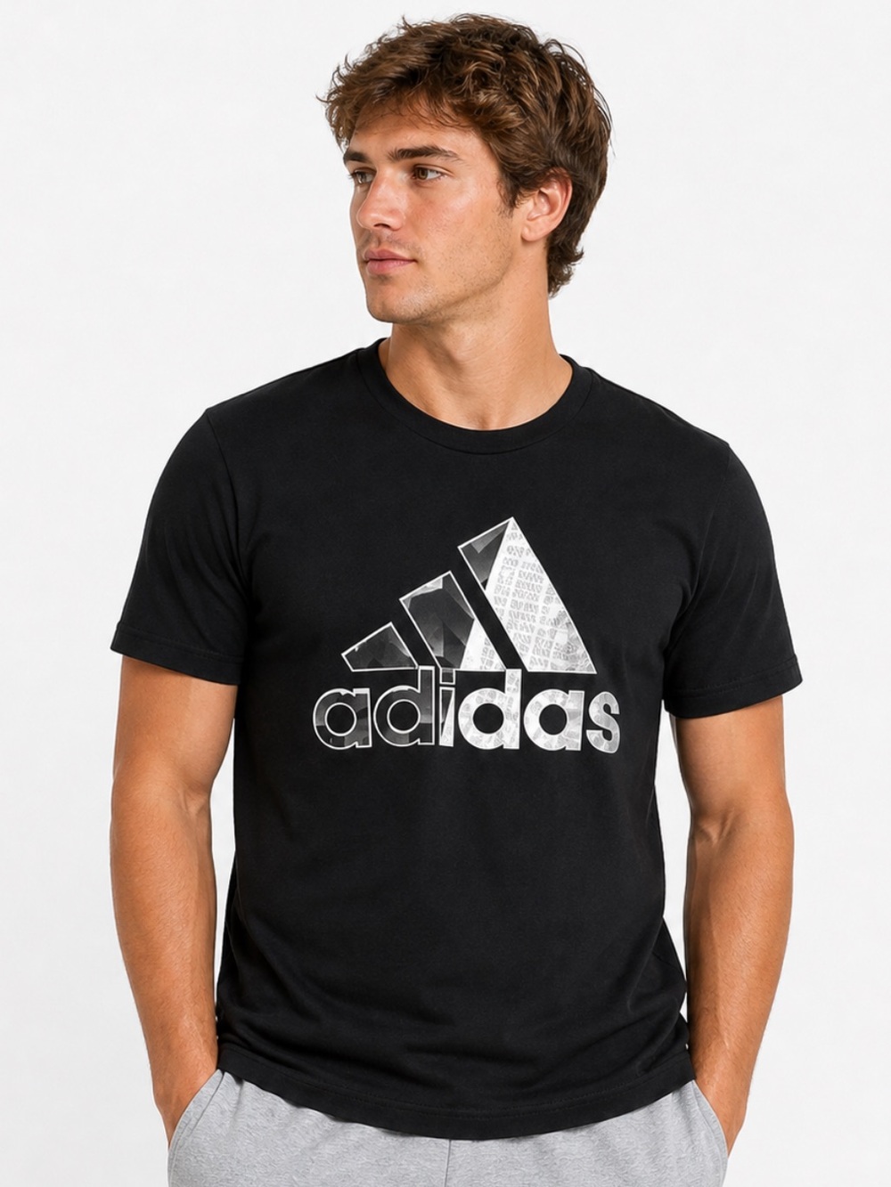 Adidas Black Logo Graphic Tee Athletic Casual Streetwear — Size M